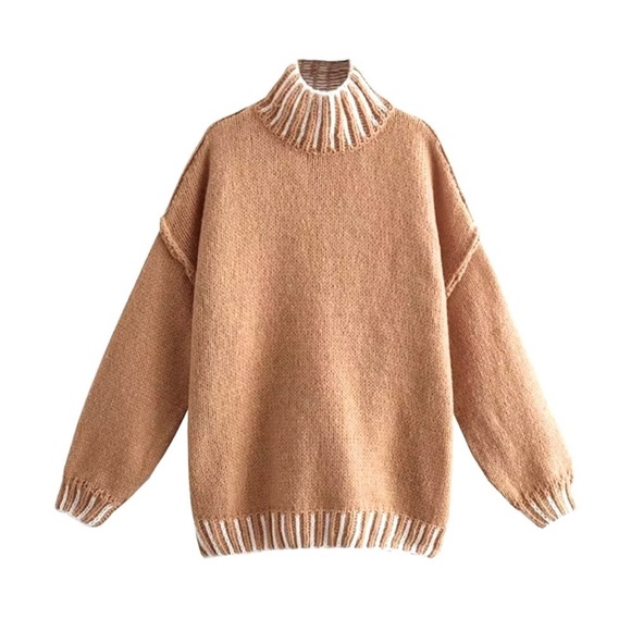 h.i.p. Camel and Cream mockneck Sweater size Medium - Picture 2 of 8